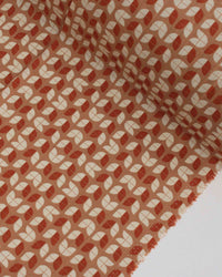 Tecido Viscose Texturizada Folhas Abstratas Terracota, Creme e Bege
