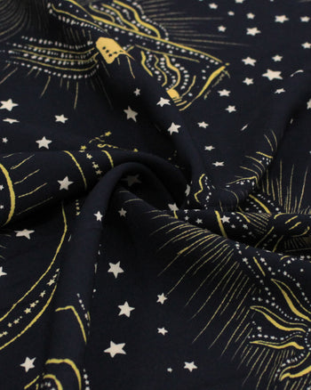 Tecido Viscose Premium Zodíaco Bege, Douradao e Preto