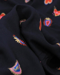 Tecido Viscose Premium Multi Corações Colorido e Preto