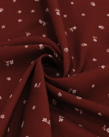 Tecido Viscose Premium Micro Ramos Florais Branco e Marsala