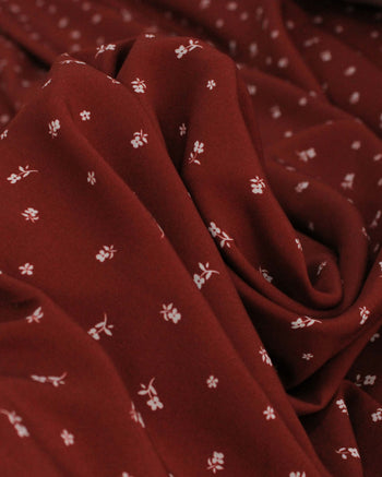 Tecido Viscose Premium Micro Ramos Florais Branco e Marsala