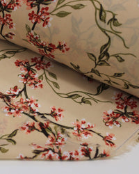Tecido Crepe Koshibo Leve Ramos Florais Colorido e Bege