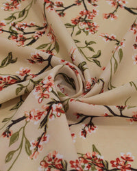 Tecido Crepe Koshibo Leve Ramos Florais Colorido e Bege