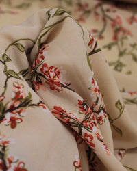 Tecido Crepe Koshibo Leve Ramos Florais Colorido e Bege