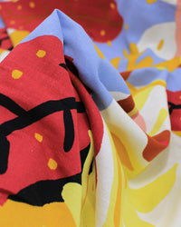 Tecido Linho Misto Estampado Macro Folhas Abstratas Tons Quentes