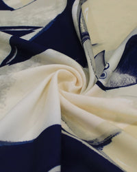 Tecido Viscose Premium Tucanos e Formas Abstratas Azul e Creme