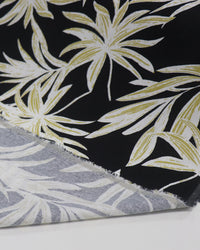 Tecido Linho Misto Macro Ramos Dourado, Branco e Preto