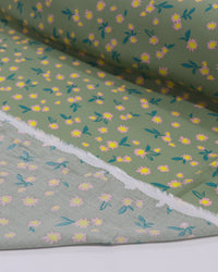 Tecido Viscose Tapete Floral Amarelo, Rosa e Tons de Verde