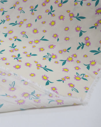 Tecido Viscose Tapete Floral Amarelo, Lilás e Pêssego