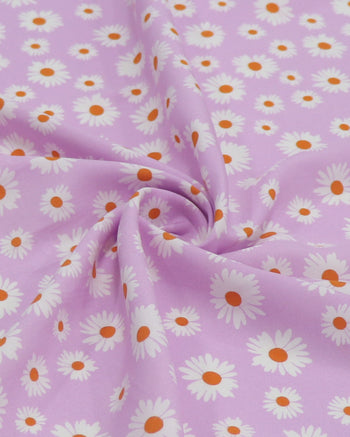 Tecido Viscose Multi Margaridas Branco e Lilás