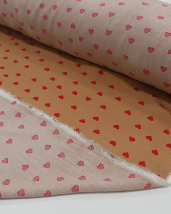 Tecido Viscose Micro Corações Vermelho e Caramelo