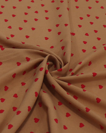 Tecido Viscose Micro Corações Vermelho e Caramelo