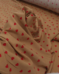 Tecido Viscose Micro Corações Vermelho e Caramelo