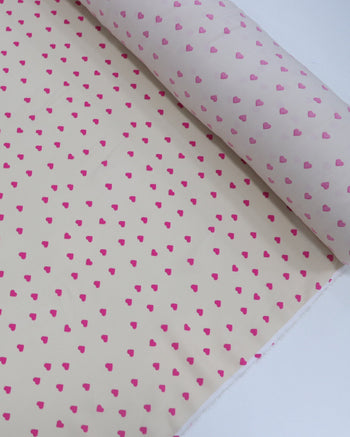 Tecido Viscose Micro Corações Rosa e Pêssego