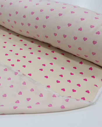 Tecido Viscose Micro Corações Rosa e Pêssego