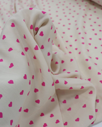 Tecido Viscose Micro Corações Rosa e Pêssego