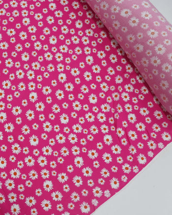 Tecido Viscose Multi Margaridas Branco e Rosa