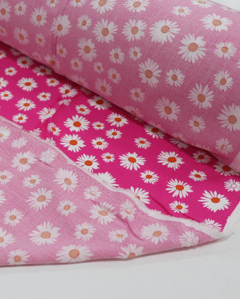 Tecido Viscose Multi Margaridas Branco e Rosa