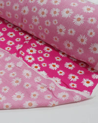 Tecido Viscose Multi Margaridas Branco e Rosa