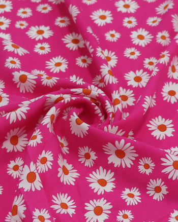 Tecido Viscose Multi Margaridas Branco e Rosa