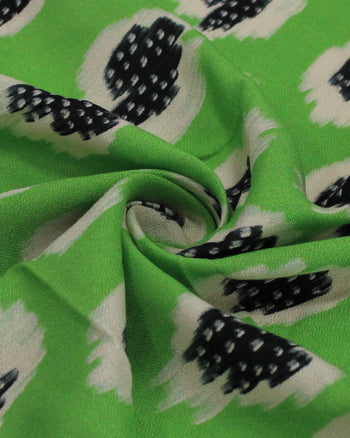 Tecido Crepe de Viscose Premium Macro Pingos Irregulares Creme, Preto e Verde