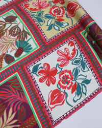 Tecido Viscose Acetinada Italiano Estampa Lenço Folhas e Flores Colorido