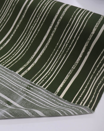 Tecido Viscose Multi Listras Creme e Verde Militar