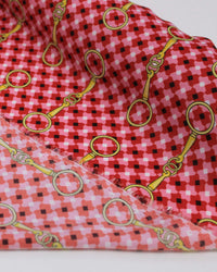 Tecido Crepe Silk Fino Micro Geométricos e Argolas Amarelo, Vermelho e Rosa