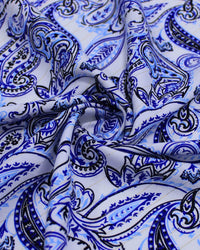 Tecido Viscose com Lurex Cashmere Estampado Tons Frios e Branco