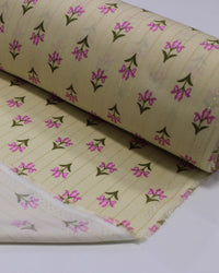 Tecido Viscose com Lurex Micro Flores Verde, Rosa e Creme