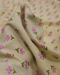 Tecido Viscose com Lurex Micro Flores Verde, Rosa e Creme
