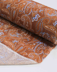 Tecido Viscose com Lurex Cashmere Estampado Azul e Tons de Marrom