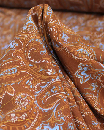 Tecido Viscose com Lurex Cashmere Estampado Azul e Tons de Marrom