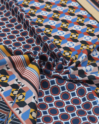 Tecido Crepe Silk Italiano Multi Estampa Geométrica em Recortes Verticais Colorido