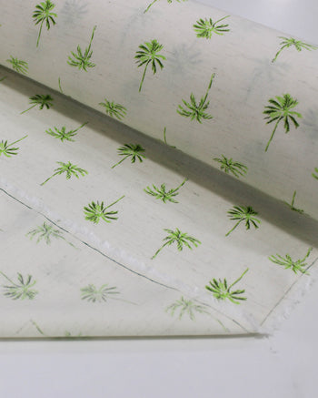 Tecido Linho Misto Camisaria Palmeiras Verde e Offwhite