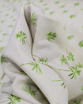 Tecido Linho Misto Camisaria Palmeiras Verde e Offwhite