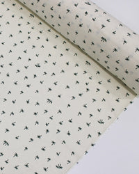 Tecido Linho Misto Camisaria Micro Palmeiras Verde Esmeralda e Offwhite