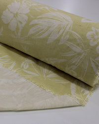 Tecido Linho Misto Camisaria Folhagens e Flores Branco e Amarelo Requinte