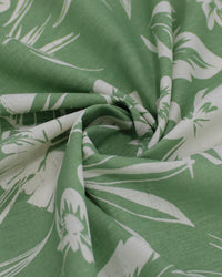 Tecido Linho Misto Camisaria Folhagens e Flores Branco e Verde