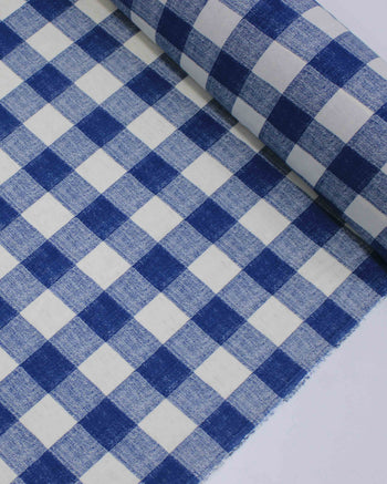 Tecido Linho Misto Camisaria Xadrez Offwhite e Azul