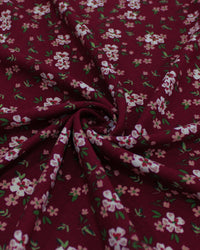 Tecido Viscose Texturizada Micro Tapete Floral Colorido e Vermelho Carmim