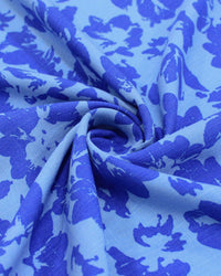 Tecido Viscose Texturizada Tapete Floral Abstrato Tons de Azul