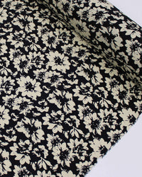 Tecido Viscose Texturizada Tapete Floral Abstrato Creme e Preto