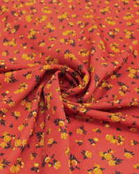 Tecido Crepe Chiffon Grosso Micro Tapete Floral Preto, Laranja e Vermelho