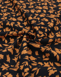 Tecido Viscose Tapete Floral Abstrato Ferrugem e Preto