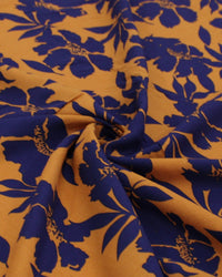 Tecido Viscose Macro Floral Abstrato Azul Marinho e Ferrugem