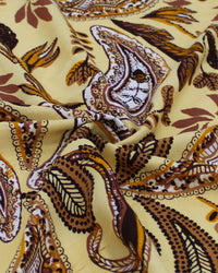 Tecido Viscose Texturizada Macro Ramos em Cashmere Marrom e Amarelo