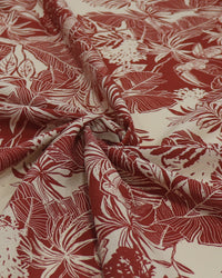 Tecido Linho Misto Estampado Floresta Tropical Terracota e Creme