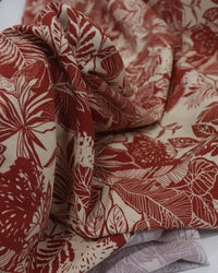 Tecido Linho Misto Estampado Floresta Tropical Terracota e Creme