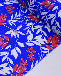 Tecido Crepe Koshibo Macro Ramos Vermelho, Branco e Azul